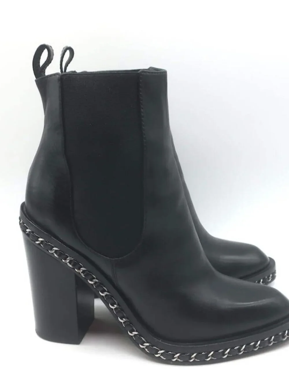Chanel Chain-Trimmed High Heel Chelsea Boots Black Leather Size 39 - Picture 2 of 16